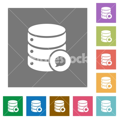 Database messages square flat icons - Database messages flat icons on simple color square backgrounds