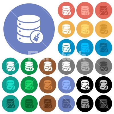 Database paste data round flat multi colored icons - Database paste data multi colored flat icons on round backgrounds. Included white, light and dark icon variations for hover and active status effects, and bonus shades on black backgounds.