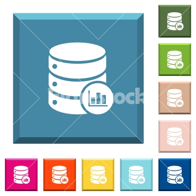 Database statistics white icons on edged square buttons - Database statistics white icons on edged square buttons in various trendy colors