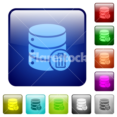 Delete database color square buttons - Delete database color glass rounded square button set
