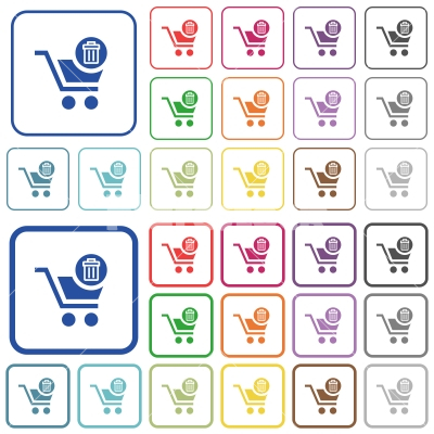 Delete from cart outlined flat color icons - Delete from cart color flat icons in rounded square frames. Thin and thick versions included.