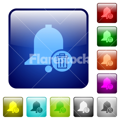 Delete reminder color square buttons - Delete reminder icons in rounded square color glossy button set