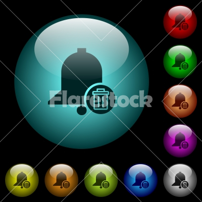 Delete reminder icons in color illuminated glass buttons - Delete reminder icons in color illuminated spherical glass buttons on black background. Can be used to black or dark templates