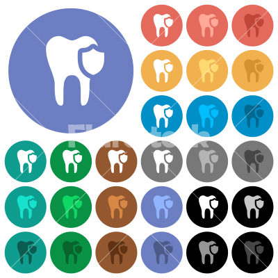 Dental protection round flat multi colored icons - Dental protection multi colored flat icons on round backgrounds. Included white, light and dark icon variations for hover and active status effects, and bonus shades.