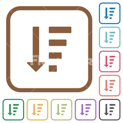 Descending ordered list mode simple icons - Descending ordered list mode simple icons in color rounded square frames on white background
