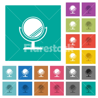 Desk mirror with reflection square flat multi colored icons - Desk mirror with reflection multi colored flat icons on plain square backgrounds. Included white and darker icon variations for hover or active effects.