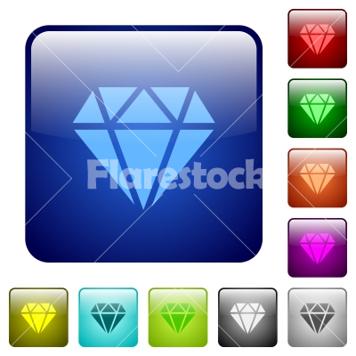 Diamond color square buttons - Diamond icons in rounded square color glossy button set