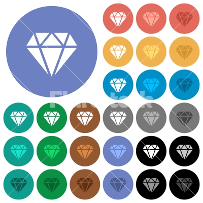 Diamond round flat multi colored icons - Diamond multi colored flat icons on round backgrounds. Included white, light and dark icon variations for hover and active status effects, and bonus shades on black backgounds.