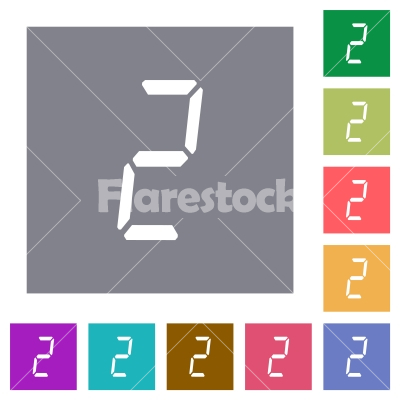 digital number two of seven segment type square flat icons - digital number two of seven segment type flat icons on simple color square backgrounds