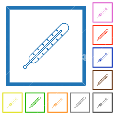 Digital thermometer flat framed icons - Digital thermometer flat color icons in square frames on white background