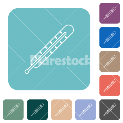 Digital thermometer outline rounded square flat icons - Digital thermometer outline white flat icons on color rounded square backgrounds