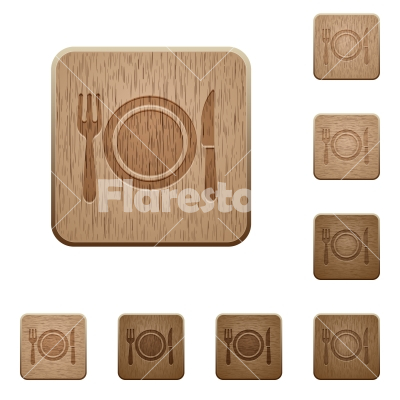 Dinner wooden buttons - Dinner on rounded square carved wooden button styles