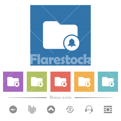 Directory alerts flat white icons in square backgrounds - Directory alerts flat white icons in square backgrounds. 6 bonus icons included.