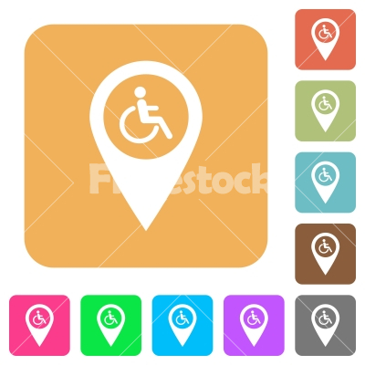 Disability accessibility GPS map location rounded square fla - Disability accessibility GPS map location flat icons on rounded square vivid color backgrounds. - Free stock vector