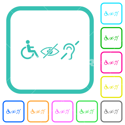 Disability symbols vivid colored flat icons - Disability symbols vivid colored flat icons in curved borders on white background