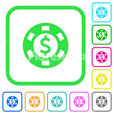 Dollar casino chip vivid colored flat icons - Dollar casino chip vivid colored flat icons in curved borders on white background
