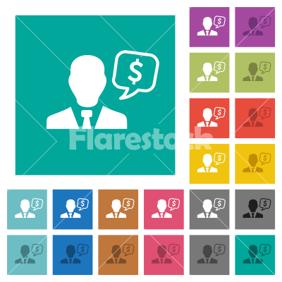 Dollar financial advisor square flat multi colored icons - Dollar financial advisor multi colored flat icons on plain square backgrounds. Included white and darker icon variations for hover or active effects.
