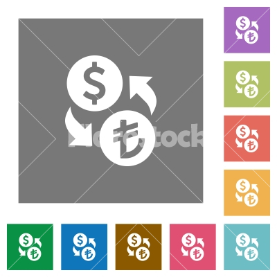 Dollar Lira money exchange square flat icons - Dollar Lira money exchange flat icons on simple color square backgrounds