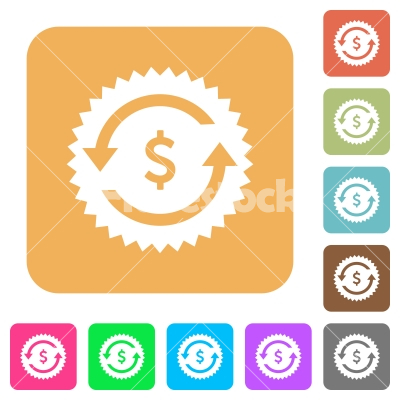 Dollar pay back guarantee sticker rounded square flat icons - Dollar pay back guarantee sticker flat icons on rounded square vivid color backgrounds.