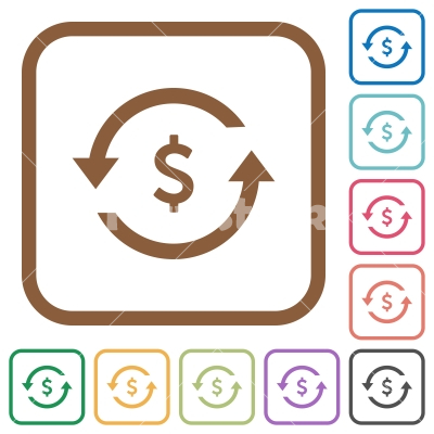 Dollar pay back simple icons - Dollar pay back simple icons in color rounded square frames on white background