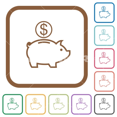 Dollar piggy bank simple icons - Dollar piggy bank simple icons in color rounded square frames on white background
