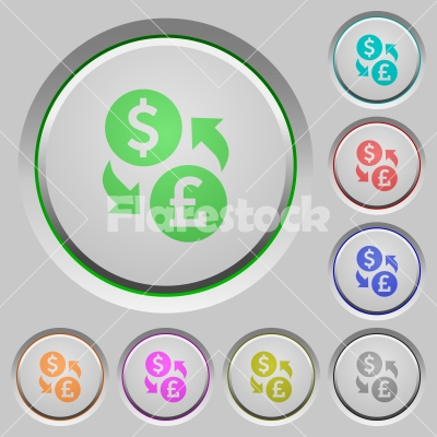 Dollar Pound exchange push buttons - Dollar Pound exchange color icons on sunk push buttons