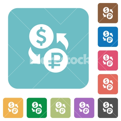 Dollar Ruble exchange square flat icons - Dollar Ruble exchange flat icons on simple color square background.