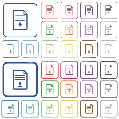 Download document outlined flat color icons - Download document color flat icons in rounded square frames. Thin and thick versions included.