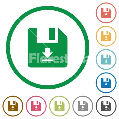 Download file flat icons with outlines - Download file flat color icons in round outlines on white background