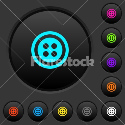 Dress button with 4 holes dark push buttons with color icons - Dress button with 4 holes dark push buttons with vivid color icons on dark grey background