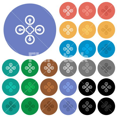 Drone top view outline round flat multi colored icons - Drone top view outline multi colored flat icons on round backgrounds. Included white, light and dark icon variations for hover and active status effects, and bonus shades.