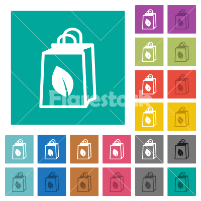Eco bag square flat multi colored icons - Eco bag multi colored flat icons on plain square backgrounds. Included white and darker icon variations for hover or active effects.