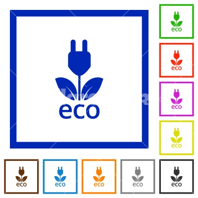 ECO energy framed flat icons - Set of color square framed ECO energy flat icons