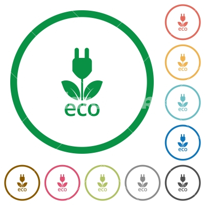 Eco energy outlined flat icons - Set of eco energy color round outlined flat icons on white background