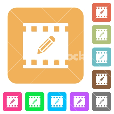 Edit movie rounded square flat icons - Edit movie flat icons on rounded square vivid color backgrounds.