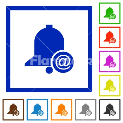 Email reminder flat framed icons - Email reminder flat color icons in square frames on white background