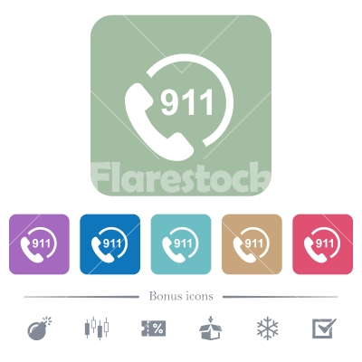 Emergency call 911 flat icons on color rounded square backgrounds - Emergency call 911 white flat icons on color rounded square backgrounds. 6 bonus icons included