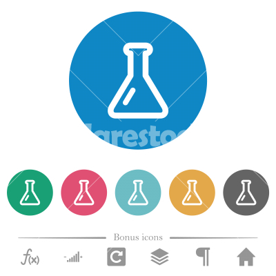 Empty flask flat round icons - Empty flask flat white icons on round color backgrounds. 6 bonus icons included.