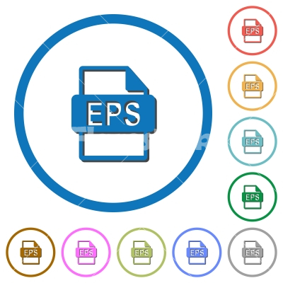 EPS file format icons with shadows and outlines - EPS file format flat color vector icons with shadows in round outlines on white background