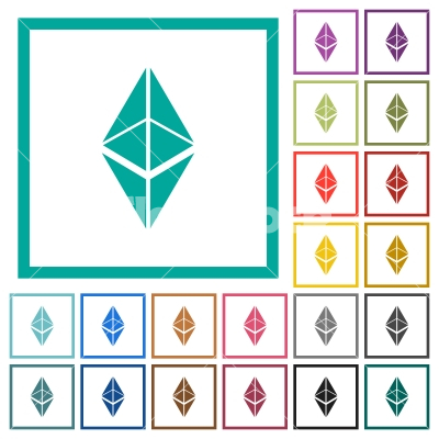 Ethereum classic digital cryptocurrency flat color icons with quadrant frames - Ethereum classic digital cryptocurrency flat color icons with quadrant frames on white background