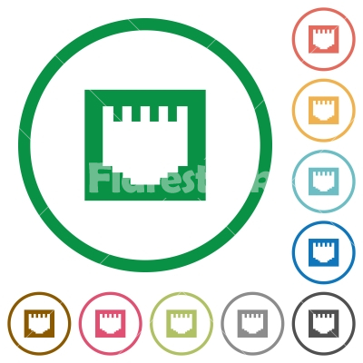 Ethernet connector outlined flat icons - Set of ethernet connector color round outlined flat icons on white background