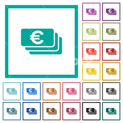 Euro banknotes flat color icons with quadrant frames - Euro banknotes flat color icons with quadrant frames on white background