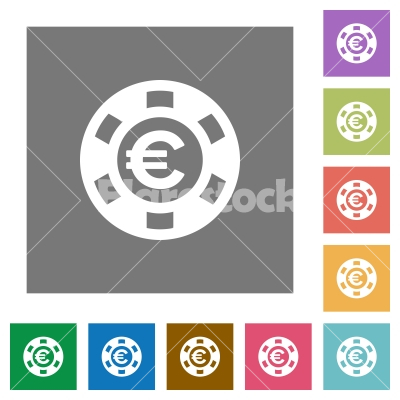 Euro casino chip square flat icons - Euro casino chip flat icon set on color square background.