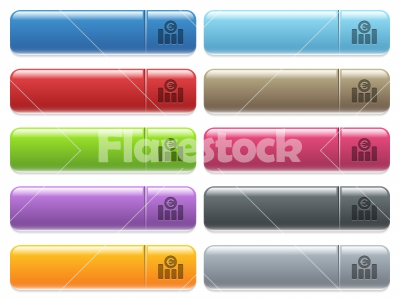 Euro financial graph icons on color glossy, rectangular menu button - Euro financial graph engraved style icons on long, rectangular, glossy color menu buttons. Available copyspaces for menu captions.