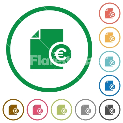 Euro report flat icons with outlines - Euro report flat color icons in round outlines