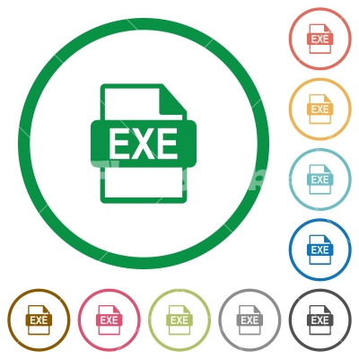 EXE file format outlined flat icons - Set of EXE file format color round outlined flat icons on white background