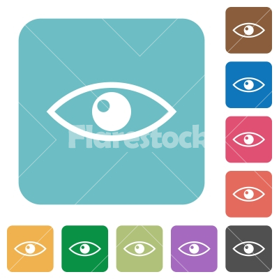 Eye rounded square flat icons - Eye white flat icons on color rounded square backgrounds