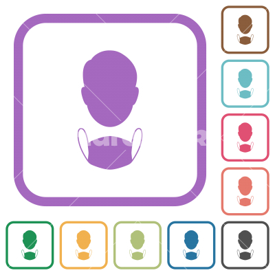 Face and medical mask simple icons - Face and medical mask simple icons in color rounded square frames on white background