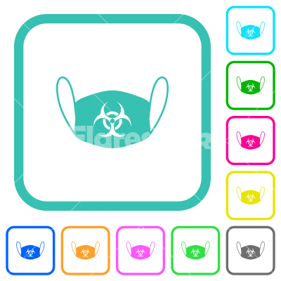Face mask with biohazard symbol vivid colored flat icons - Face mask with biohazard symbol vivid colored flat icons in curved borders on white background