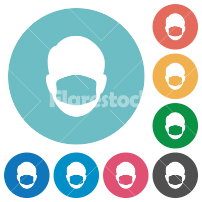 Face with medical mask flat round icons - Face with medical mask flat white icons on round color backgrounds